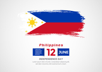 Happy Independence Day of Philippines. Abstract country flag on hand drawn brush stroke vector patriotic background
