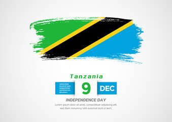 Happy Independence Day of Tanzania. Abstract country flag on hand drawn brush stroke vector patriotic background