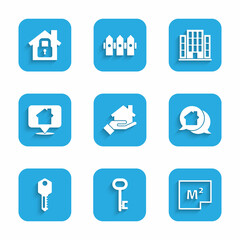 Set Realtor, House key, plan, estate message house, Location with, and under protection icon. Vector