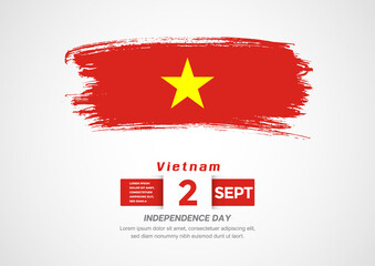 Happy Independence Day of Vietnam. Abstract country flag on hand drawn brush stroke vector patriotic background