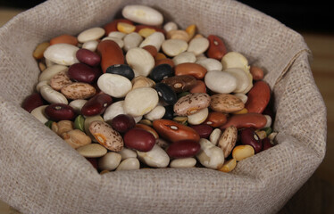 Burlap Bags of Mixed Beans in Organic Market