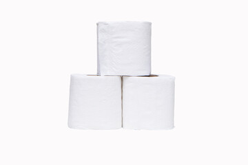 Toilet paper roll sanitary and household. Isolated on white background. Close up detail of one single clean toilet paper roll. Tissue is a lightweight paper or light crepe paper.  Personal hygiene.