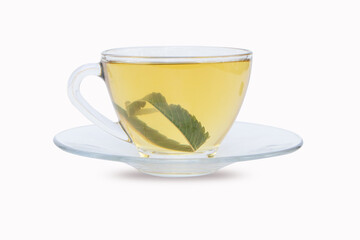 Healthy cannabis juice in a glass. Natural supplement, detox and healthy living. It is a herb that is becoming popular all over the world. Isolated on white background.