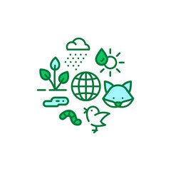 Ecosystem color line icon. Sustainable biodiversity and animal friendly environment.