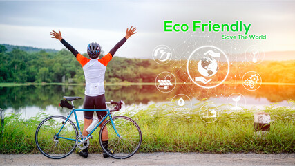 Eco Friendly concept, Green energy, carbon dioxide reduction and pollution reduction. Car free day...