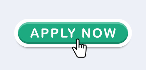 Apply Now button with hand cursor. Click button Apply. Action button in flat design.