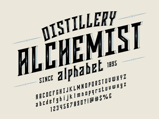 Vintage label style alphabet design with uppercase, lowercase, numbers and symbols - obrazy, fototapety, plakaty