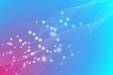 Structure molecule and communication. Dna, atom, neurons. Scientific concept for your design. Connected lines with dots. Medical, technology, chemistry, science background. Vector illustration