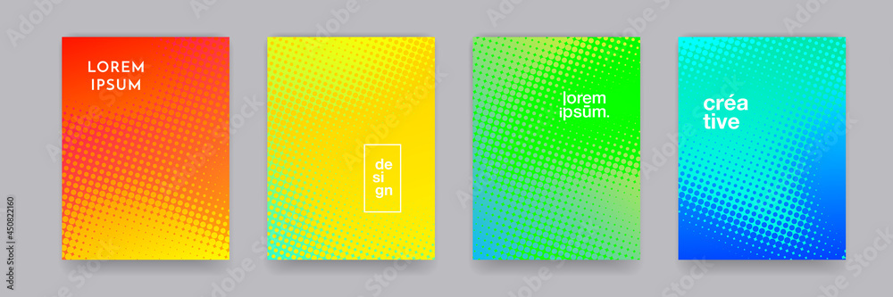 Fototapete Pattern backgrounds with abstract color gradient, vector geometric halftone. Modern color halftone gradient pattern backgrounds and covers