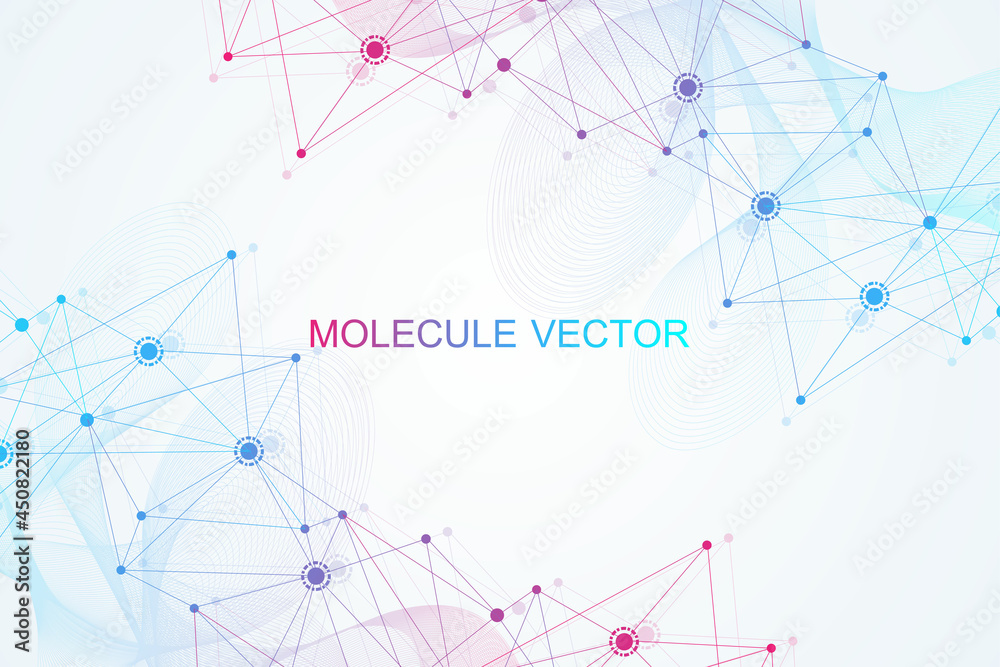 Poster geometric abstract background with connected line and dots. structure molecule and communication. bi