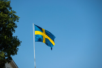 swedish yellow and blue flagr, bergafjärden, norrland.sverige, sweden