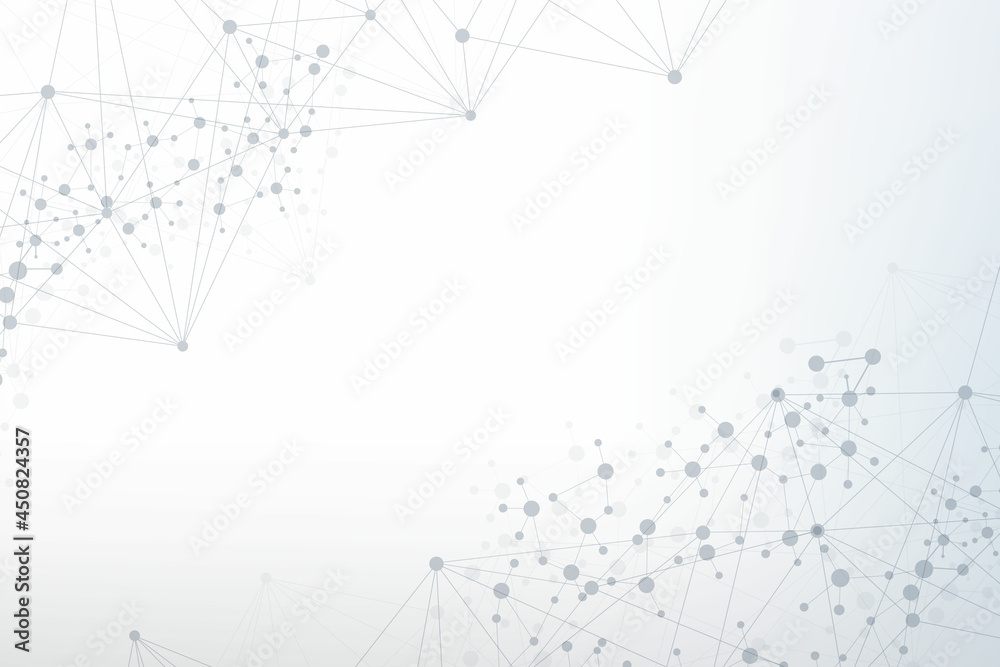 Poster geometric abstract background with connected line and dots. structure molecule and communication. bi