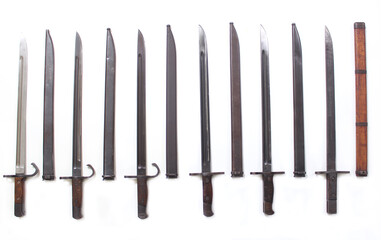Collection of Different Japanese Military Bayonets From WW2