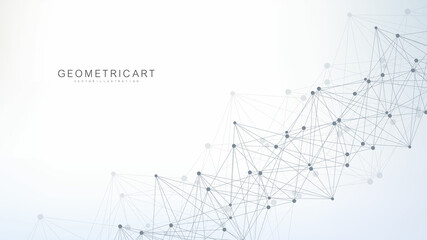 Geometric abstract background with connected line and dots. Structure molecule and communication. Big Data Visualization. Medical, technology, science background. Vector illustration.