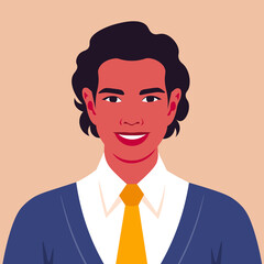 Portrait of a happy Hispanic man. Avatar of a successful businessman. A politician. Vector flat illustration