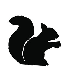 Squirrel vector silhouette illustration isolated on white background. Funny tiny rodent, small animal from forest. Lovely pet symbol. 
