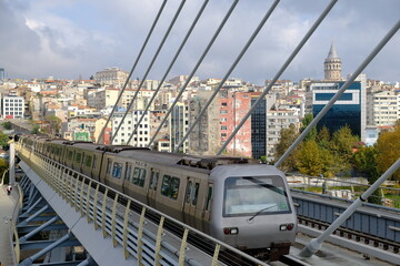 Fototapeta premium Turkey Istanbul - Halic Metro Bridge with Metro train