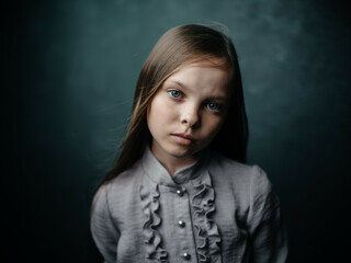 little girl in shirt posing fashion studio