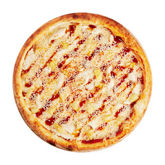 pizza with chicken and pineapple with sauce