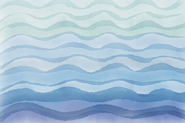 Sea waves blue watercolor stripes pattern abstract summer background, vector illustration
