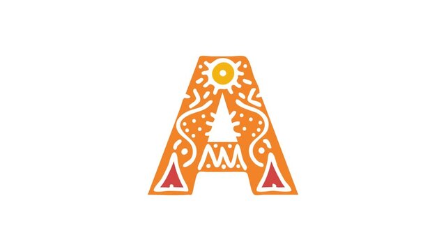 Letter A. Ethnic ornament, national pattern in letter. 3 colors. 4K video. Isolated on white background. Cartoon Animation. Capital Letter A for education, erudition, ABC, software, interface game.