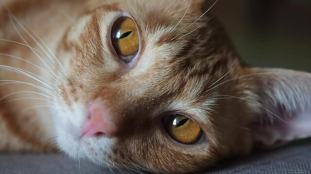 Closeup cat face big eyes yellow with anture light and shadow,Closeup eyes of cat look at window