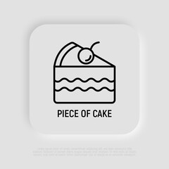 Piece of cake with berry. Thin line icon. Modern vector illustration of bakery.