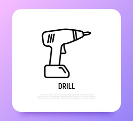 Drill thin line icon. Modern vector illustration of work tool.