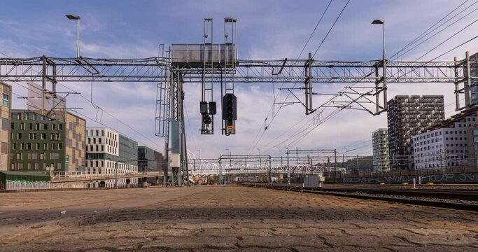 Timelapse from Oslo Central Station in Norway with trains arriving and departing