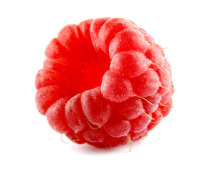 Ripe raspberry berry is isolated on a white background. Full clipping path.