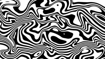 Vector graphic of Black and White abstract wavy background. Caustics distortion line art. Optical illusion motion striped 3d effect. Good for invitation cards, business brochures, textiles etc.