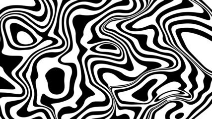 Vector graphic of Black and White abstract wavy background. Caustics distortion line art. Optical illusion motion striped 3d effect. Good for invitation cards, business brochures, textiles etc.