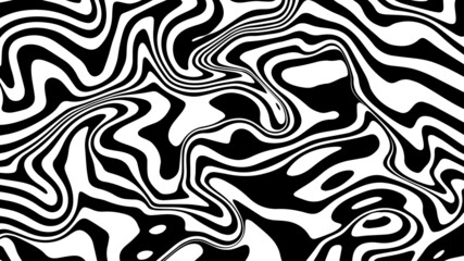 Vector graphic of Black and White abstract wavy background. Caustics distortion line art. Optical illusion motion striped 3d effect. Good for invitation cards, business brochures, textiles etc.