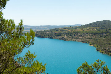 Naklejka premium panoramic landscape of the Grado water reservoir in Torreciudad Huesca in Spain