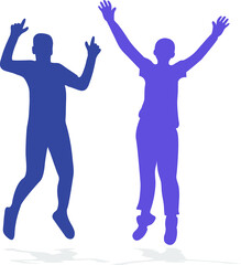 Silhouette of people. A couple of people. Jump and hands up. Flat style. Vector image isolated. Great design for any purpose. Vector graphics. Design element.