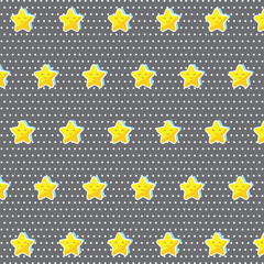 Cute smile yellow star with white polka dot pattern isolated on dark grey backround. Design for print or screen backdrop ,wallpaper.good night ,sweet dream .Vector.Illustration.