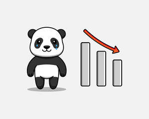 Cute panda with graph down sign