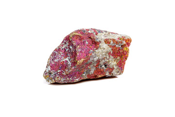 Macro mineral stone Chalcopyrite in the rock on a white background