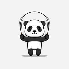 Cute panda playing rope skipping