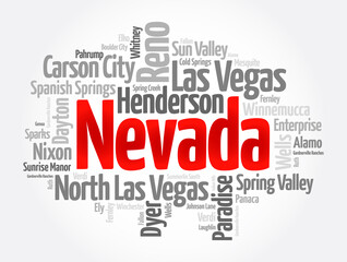 List of cities in Nevada USA state, word cloud concept background