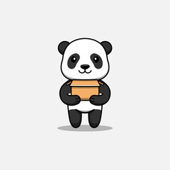 Cute panda carrying a cardboard