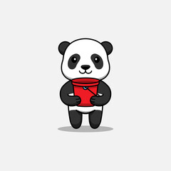 Cute panda carrying red bucket