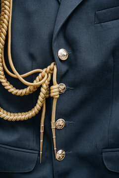 Army dress parade uniform of Kyrgyz army  . aiguillette close up