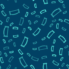 Green line Two-handed saw icon isolated seamless pattern on blue background. Vector