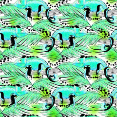 Seamless pattern with chameleons Bright summer design