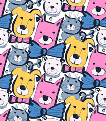 Seamless pattern with dog faces Funny kids design
