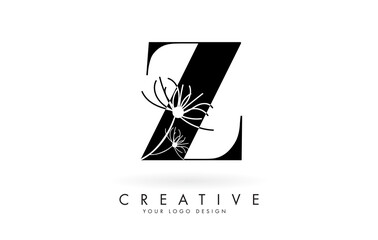 Z letter logo design with elegant and abstract flowers vector illustration.