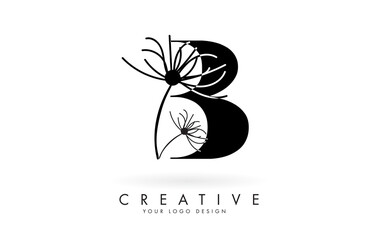 B letter logo design with elegant and abstract flowers vector illustration.
