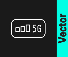 White line 5G new wireless internet wifi connection icon isolated on black background. Global network high speed connection data rate technology. Vector