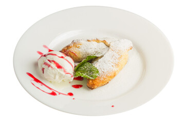 sweet pastries with ice cream and mint